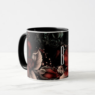 Rote schwarze funkelnde Rosen und Totenkopf person Tasse