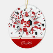 Rote schwarze Fußballbälle halten Sake Keramik Ornament (Links)