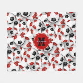 Rote schwarze Fußballbälle Mannschaftsfarben mit M Fleecedecke (Vorderseite (Horizontal))