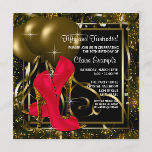 Rote schwarze goldene High Heels Damen Geburtstags Einladung