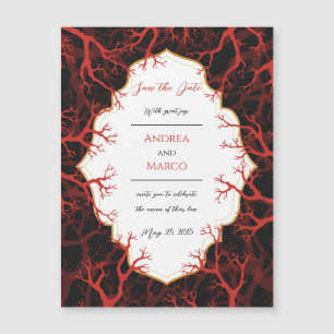 Rote Schwarze Gothic Hochzeitseinladung - Termin v Magnetkarte