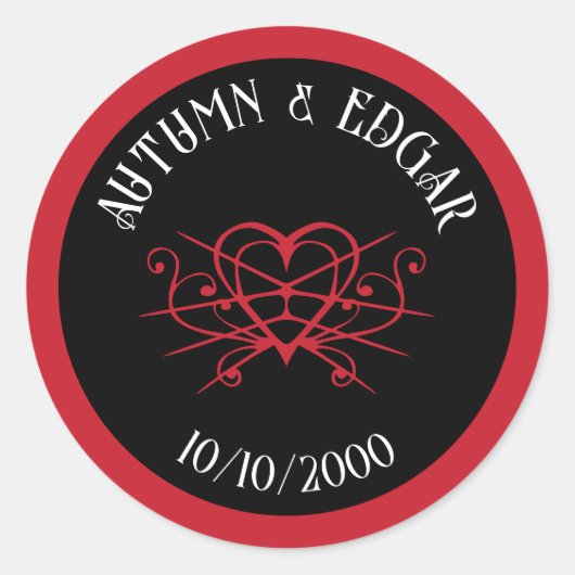 Rote Schwarze Gotische Hochzeit Runder Aufkleber (Vorderseite)