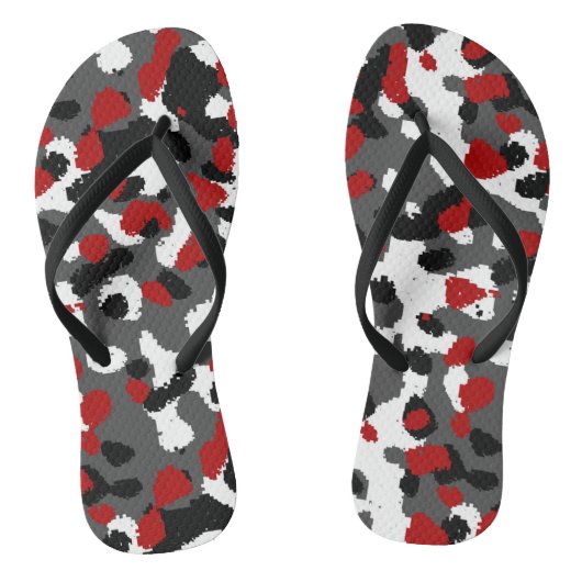 Rote, Schwarze, Graue und weiße Camouflage Abstrak Badesandalen (Fußbett)