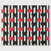 Rote schwarze Herzen auf Schwarz-weißen Streifen Geschenkpapier (Flach)