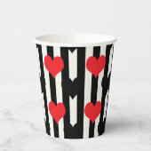 Rote schwarze Herzen auf Schwarz-weißen Streifen Pappbecher (Links)