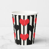 Rote schwarze Herzen auf Schwarz-weißen Streifen Pappbecher (Rechts)