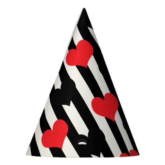 Rote schwarze Herzen auf Schwarz-weißen Streifen Partyhütchen (Links)