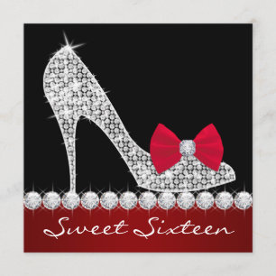 Rote schwarze High Heels Sweet Sixteen Geburtstags Einladung