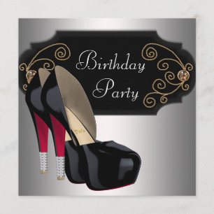 Rote schwarze hohe Ferse beschuht Einladung
