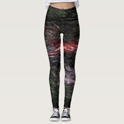 Rote schwarze Holzbäume Leggings (Vorderseite)