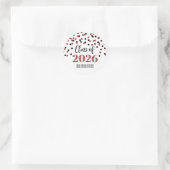Rote schwarze Konfetti-Abschlussfeier 2026 Runder Aufkleber (Tasche)