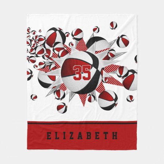 Rote schwarze Mädchen Sportgeschenke Basketball St Fleecedecke (Vorderseite)