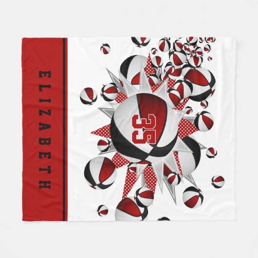 Rote schwarze Mädchen Sportgeschenke Basketball St Fleecedecke (Vorderseite (Horizontal))