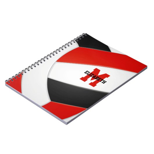 Rote Schwarze Mannschaft Farbe Jungen Volleyball Notizblock (Linke Seite)
