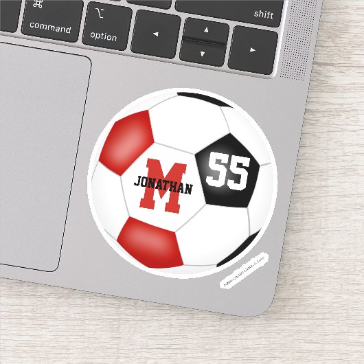 Rote schwarze Mannschaft Farben Jungs Mädchen Fußb Aufkleber (Detail)