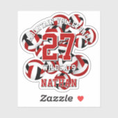 Rote Schwarze Mannschaft Farben Volleballs Kinders Aufkleber (Blatt)