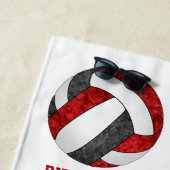 Rote schwarze Mannschaftsfarben Name mädchenhafte  Strandtuch (Beispiel)