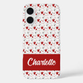 Rote schwarze moderne Herzen Retro-Monogramm-Name Case-Mate iPhone Hülle (Rückseite)