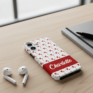 Rote schwarze moderne Herzen Retro-Monogramm-Name iPhone 16 Hülle