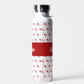Rote schwarze moderne Herzen Retro-Monogramm-Name Trinkflasche (Links)