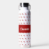 Rote schwarze moderne Herzen Retro-Monogramm-Name Trinkflasche (Vorne)