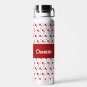 Rote schwarze moderne Herzen Retro-Monogramm-Name Trinkflasche (Rückseite)