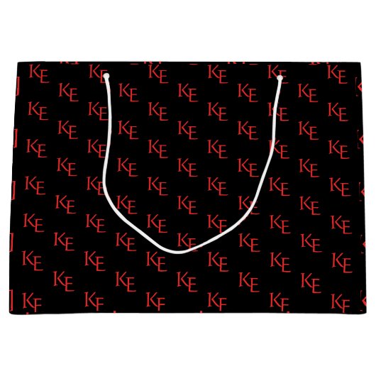 Rote Schwarze Monogram Minimal Gothic Wedding Große Geschenktüte (Vorderseite)