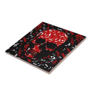Rote schwarze Musiknoten Totenkopf Fliese