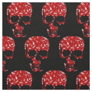 Rote schwarze Musiknoten Totenkopf Stoff