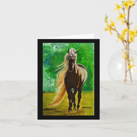 Rote Schwarze Pferde Reiten Reiten Karte (Gelbe Blume)