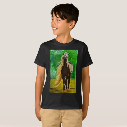 Rote Schwarze Pferde Reiten Reiten T-Shirt (Vorne ganz)