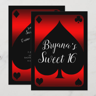 Rote & schwarze Pik Glam Casino Sweet 16 Party Einladung