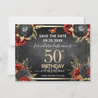Rote Schwarze Rose 50. Geburtstag Save the Date