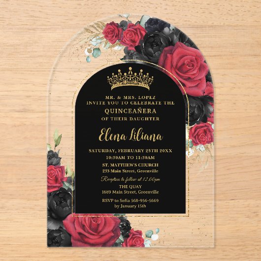 Rote schwarze Rose Blumenkohlrübe Süße 16 Arche Acryleinladungen (Vorderseite)