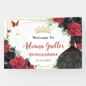 Rote schwarze Rose Blumenschmetterlinge Quinceañer Banner (Horizontal)