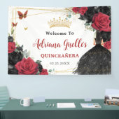 Rote schwarze Rose Blumenschmetterlinge Quinceañer Banner (Messe)