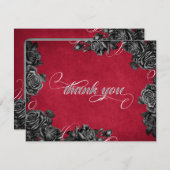 Rote Schwarze Rose Gothic Wedding Dankeskarte (Vorne/Hinten)