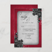 Rote Schwarze Rose Gothic Wedding RSVP Karte (Vorne/Hinten)