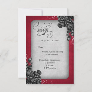 Rote Schwarze Rose Gothic Wedding RSVP Karte