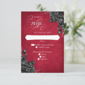 Rote Schwarze Rose Gothic Wedding RSVP Karte (Stehend Vorderseite)