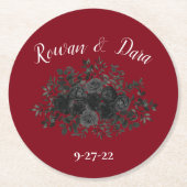 Rote Schwarze Rose Gothic Wedding Runder Pappuntersetzer (Vorderseite)