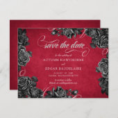Rote Schwarze Rose Gothic Wedding Save The Date (Vorne/Hinten)