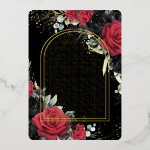 Rote schwarze Rosen Florale Quinceañera Sweet 16 B Folieneinladung
