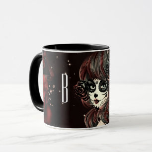 Rote schwarze Rosen Zucker-Schädel-Mädchen persona Tasse