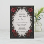 Rote schwarze Spitzen-Hochzeitseinladung Einladung (Stehend Vorderseite)