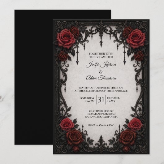 Rote schwarze Spitzen-Hochzeitseinladung Einladung (Vorne/Hinten)