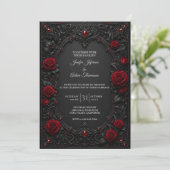 Rote schwarze Spitzen-Hochzeitseinladung Einladung (Stehend Vorderseite)