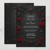 Rote schwarze Spitzen-Hochzeitseinladung Einladung (Vorne/Hinten)