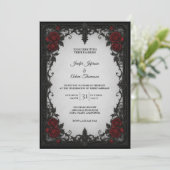 Rote schwarze Spitzen-Hochzeitseinladung Einladung (Stehend Vorderseite)