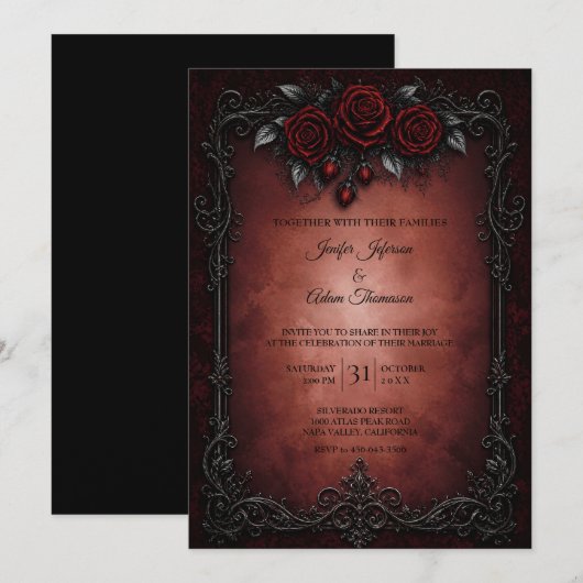 Rote schwarze Spitzen-Hochzeitseinladung Einladung (Vorne/Hinten)